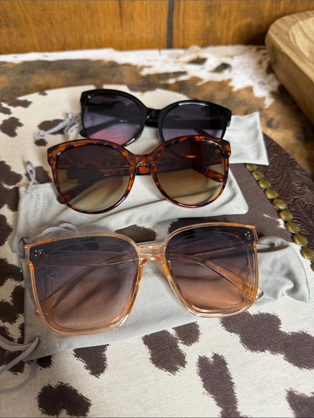 Women’s Oversized Sunglasses Trio - Black, Tortoiseshell & Peach